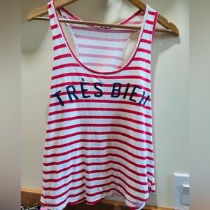 Sundry brand “tres bien” white and red striped racer back tank soft cotton